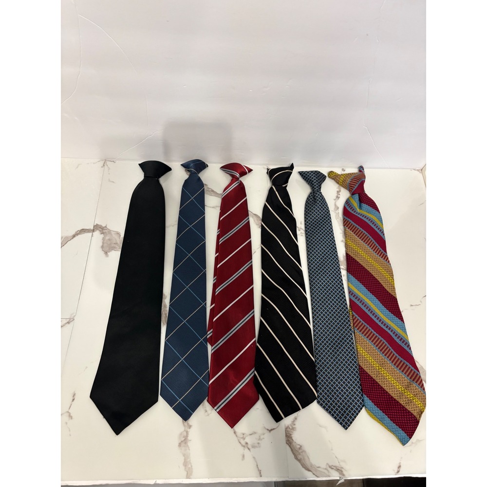 Lot of 6 Vintage Mens Clip-On Neckties Ketch DuPont Teflon Striped Plaid Solid